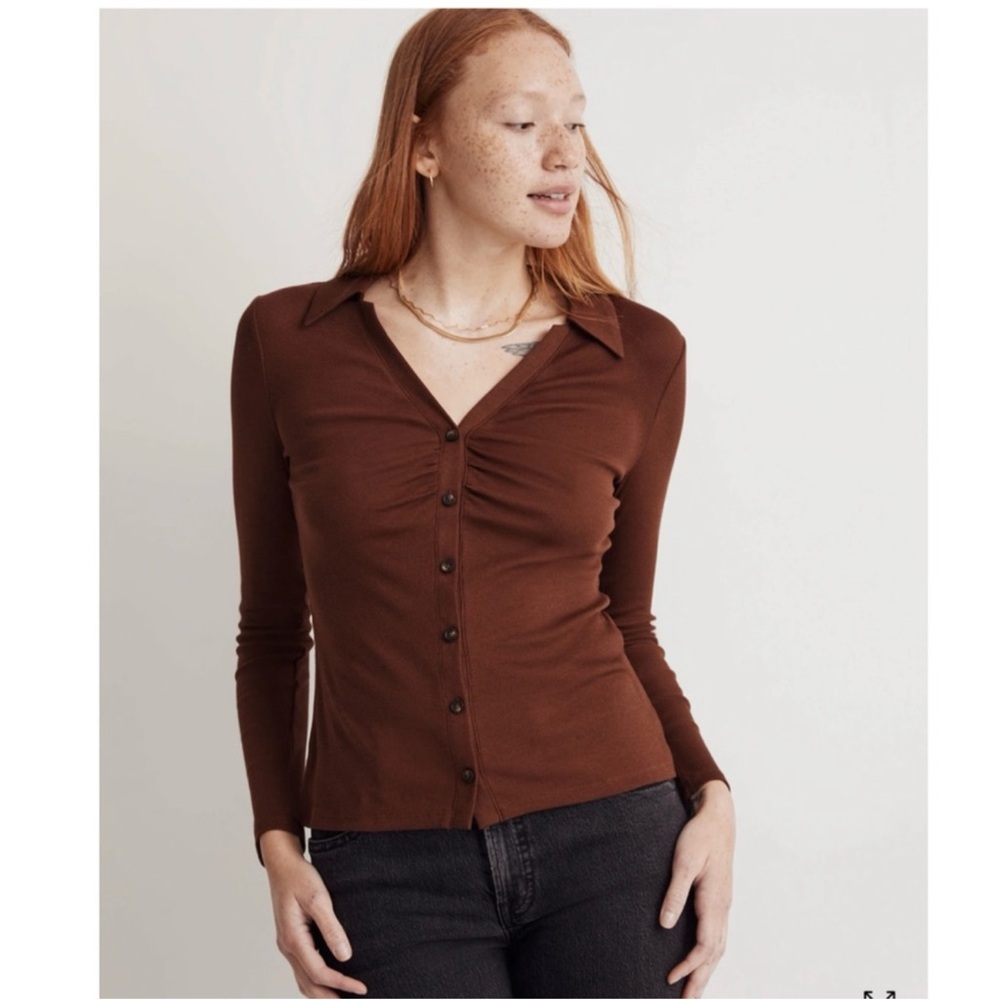 Madewell Ruched Polo Cardigan Small